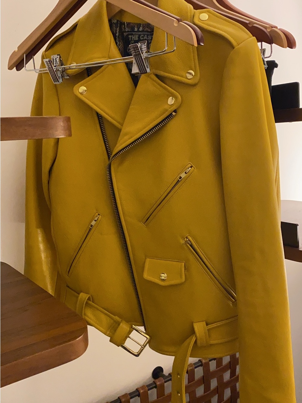 THE CAST - Yellow Leather Jacket w/ Snakeskin Silk Lining - Picture 4 of 4